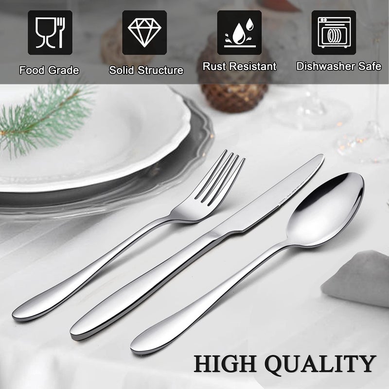 LIANYU Silverware Flatware Set for 8  40 Piece Stainless Steel Home Kitchen Restaurant Tableware Cutlery Set  Include Forks Spoons Knives  Mirror Finish  Dishwasher Safe - Image 2